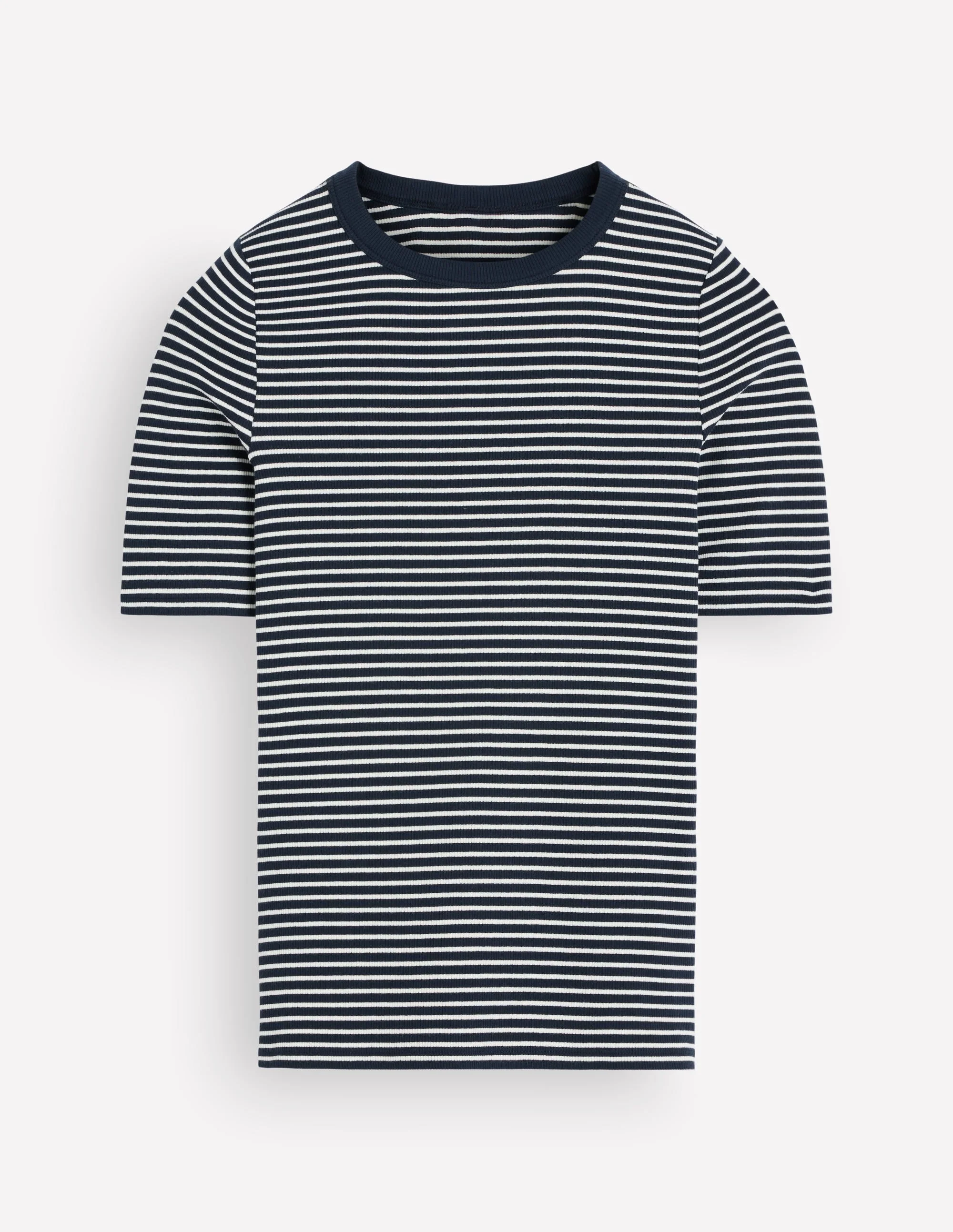 Ribbed Cotton T-Shirt-Navy & Ivory Stripe - 1