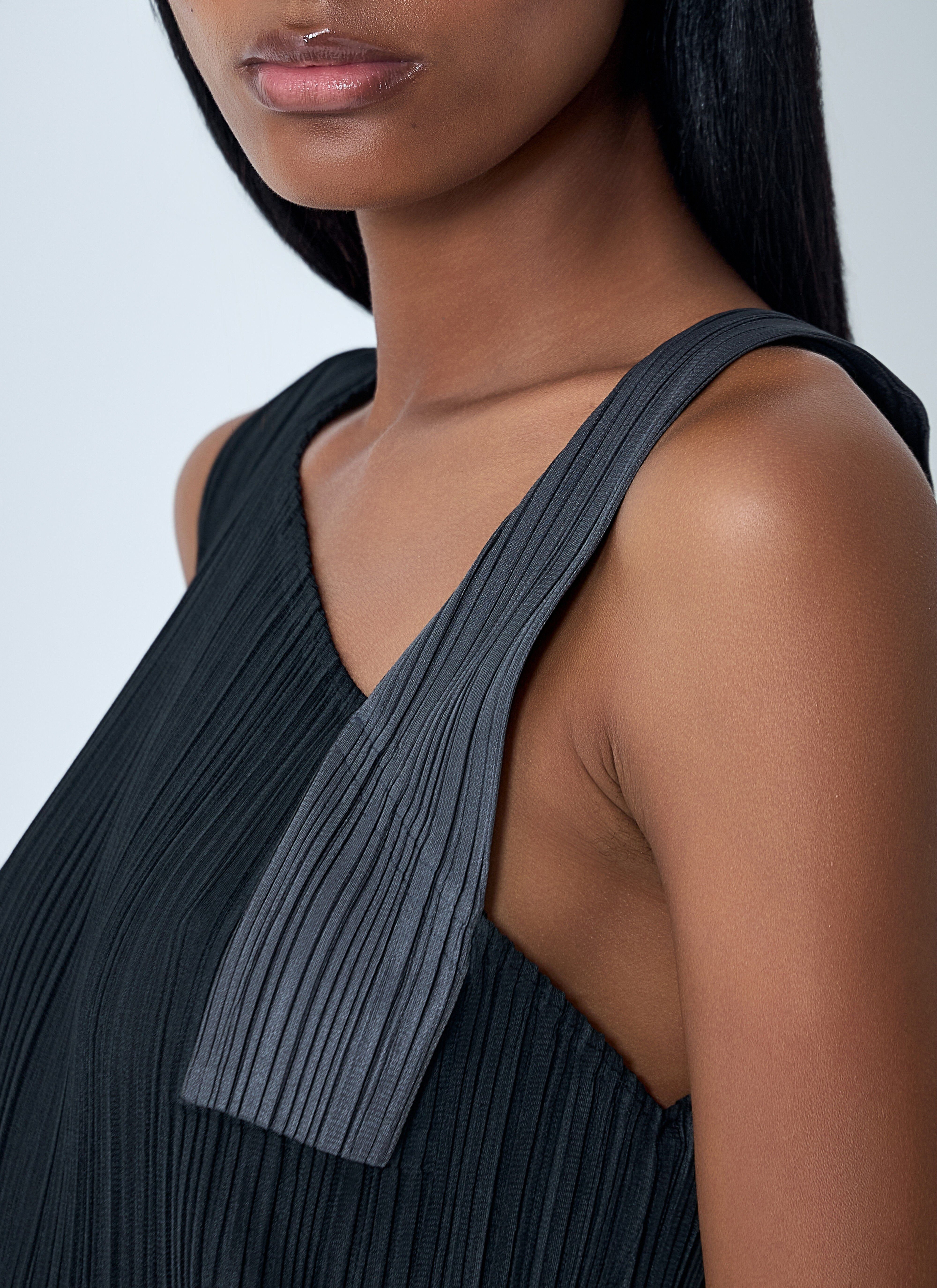 Contrast Panel Pleated Midi Dress - 5