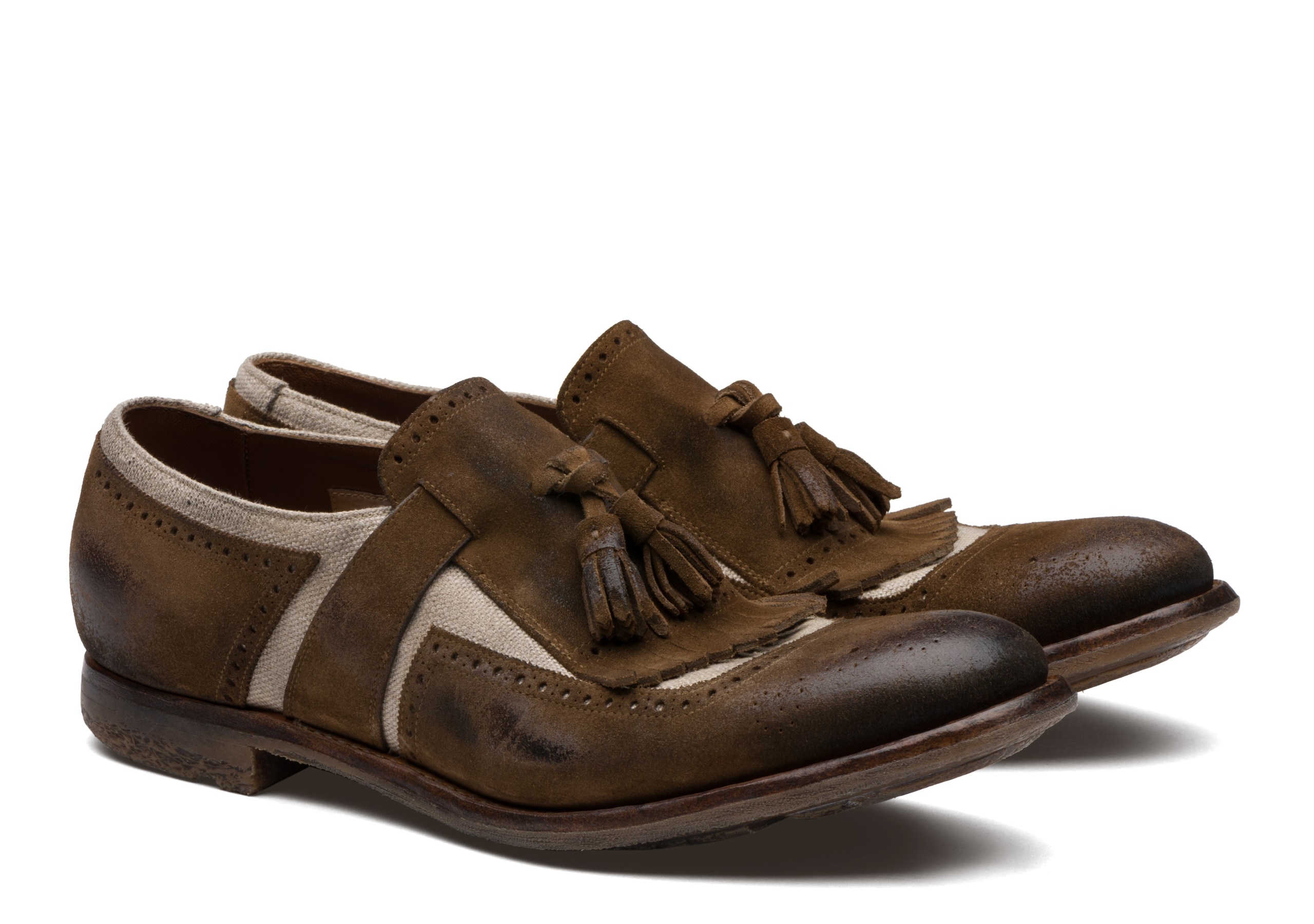 Shanghai 13
Suede and Linen Tassel Loafer Sigar & ecru - 2