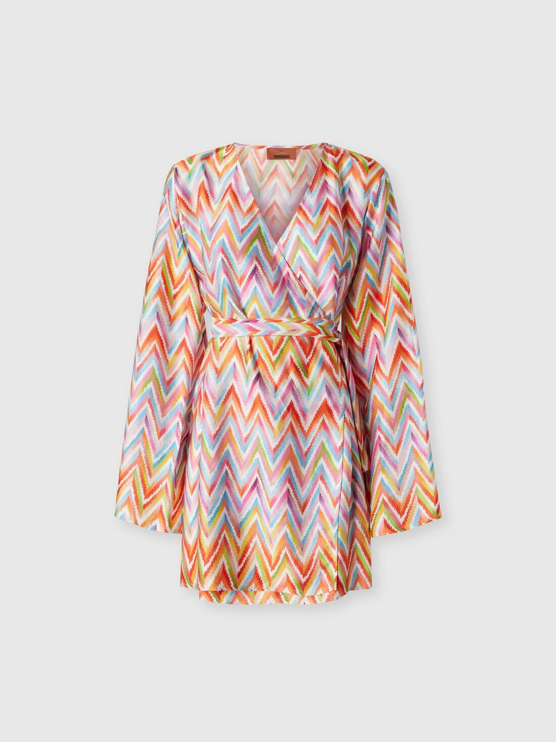 Short kimono with printed twill belt 1