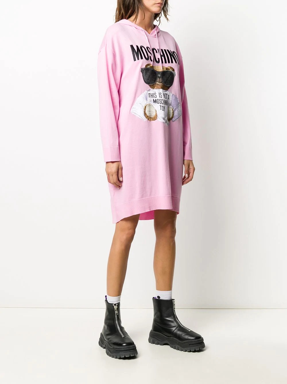 logo embroidered graphic print hoodie dress - 3