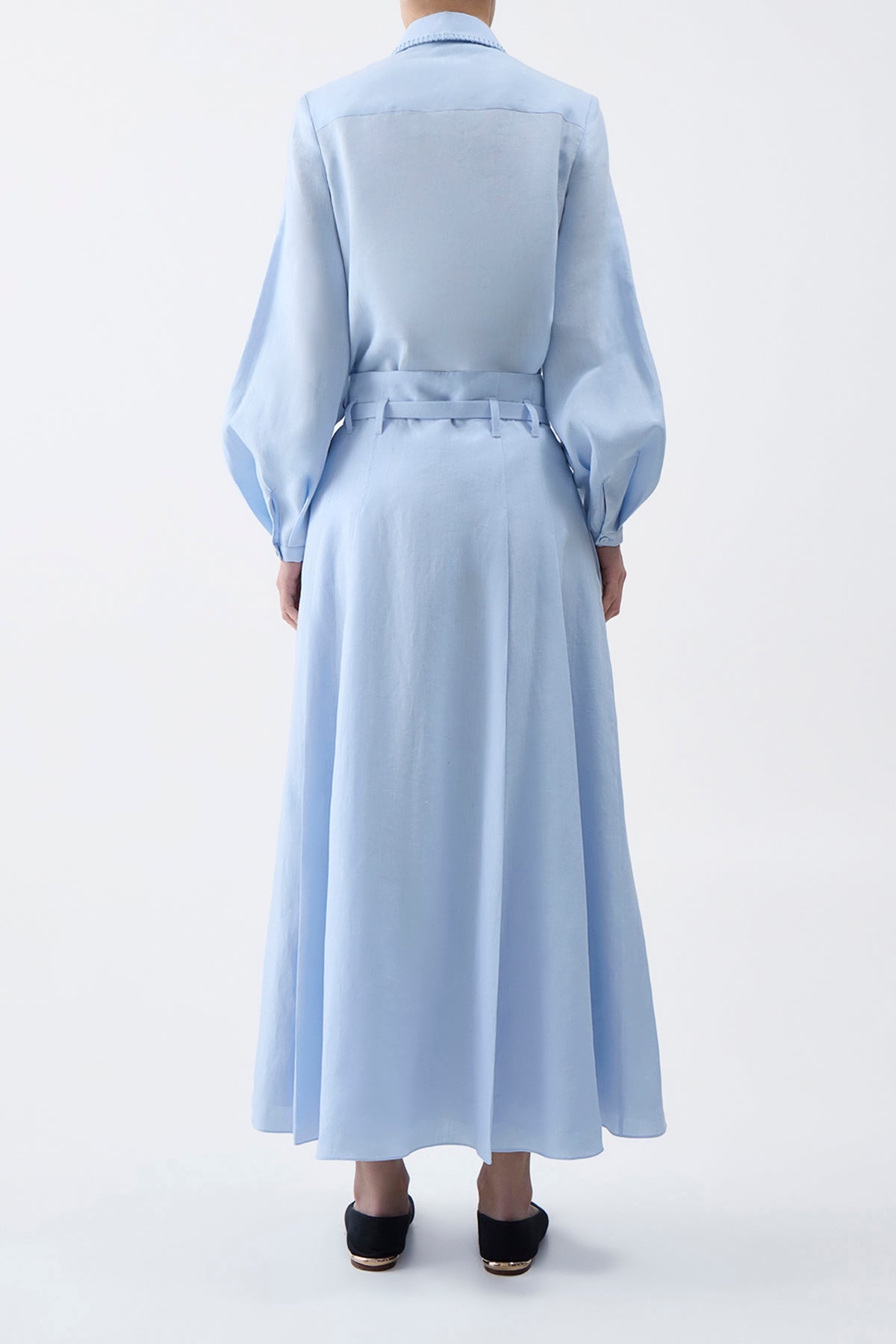 Dugald Pleated Skirt in Light Blue Aloe Linen - 4