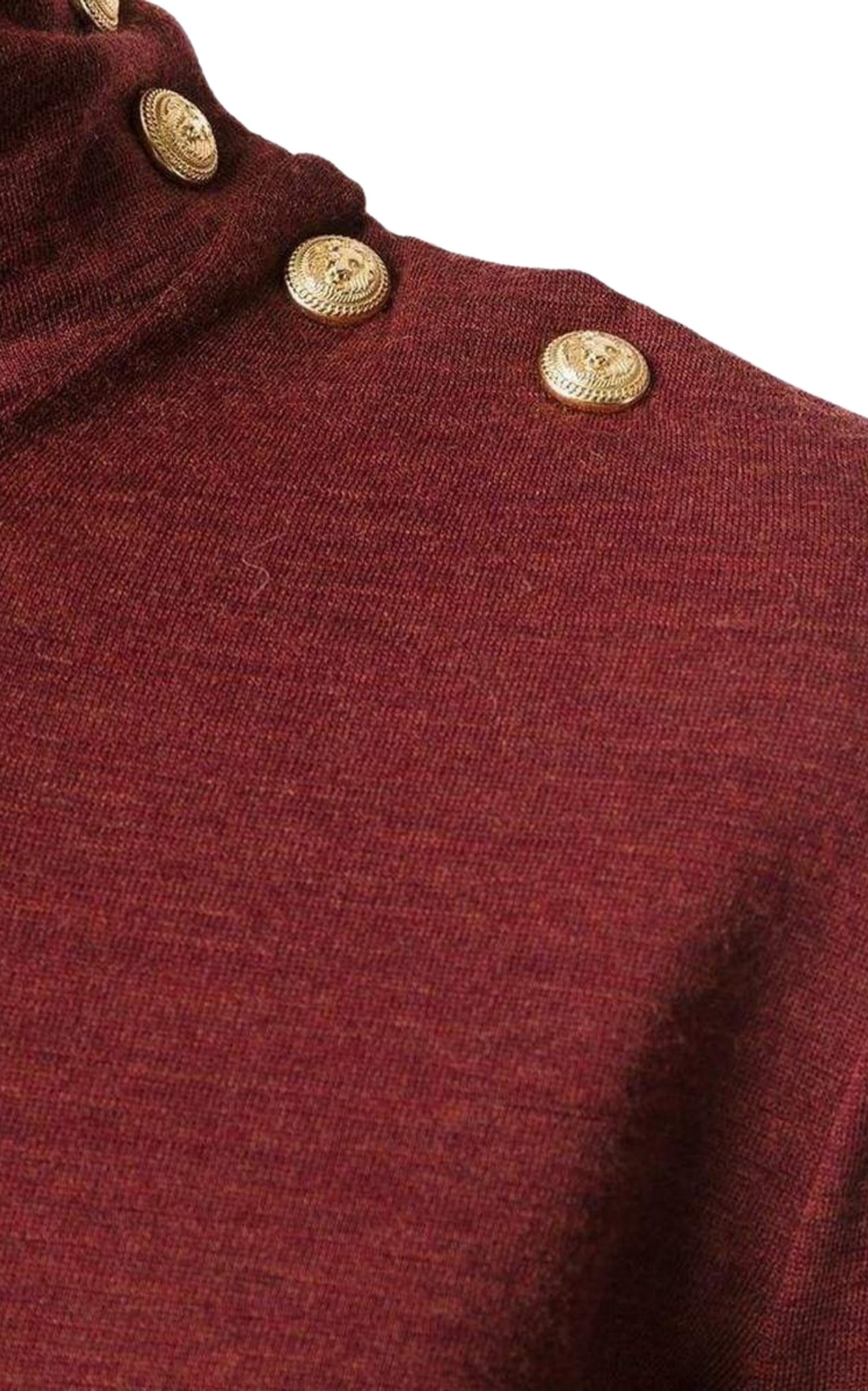 Burgundy Wool Knit Turtleneck Sweater - 4