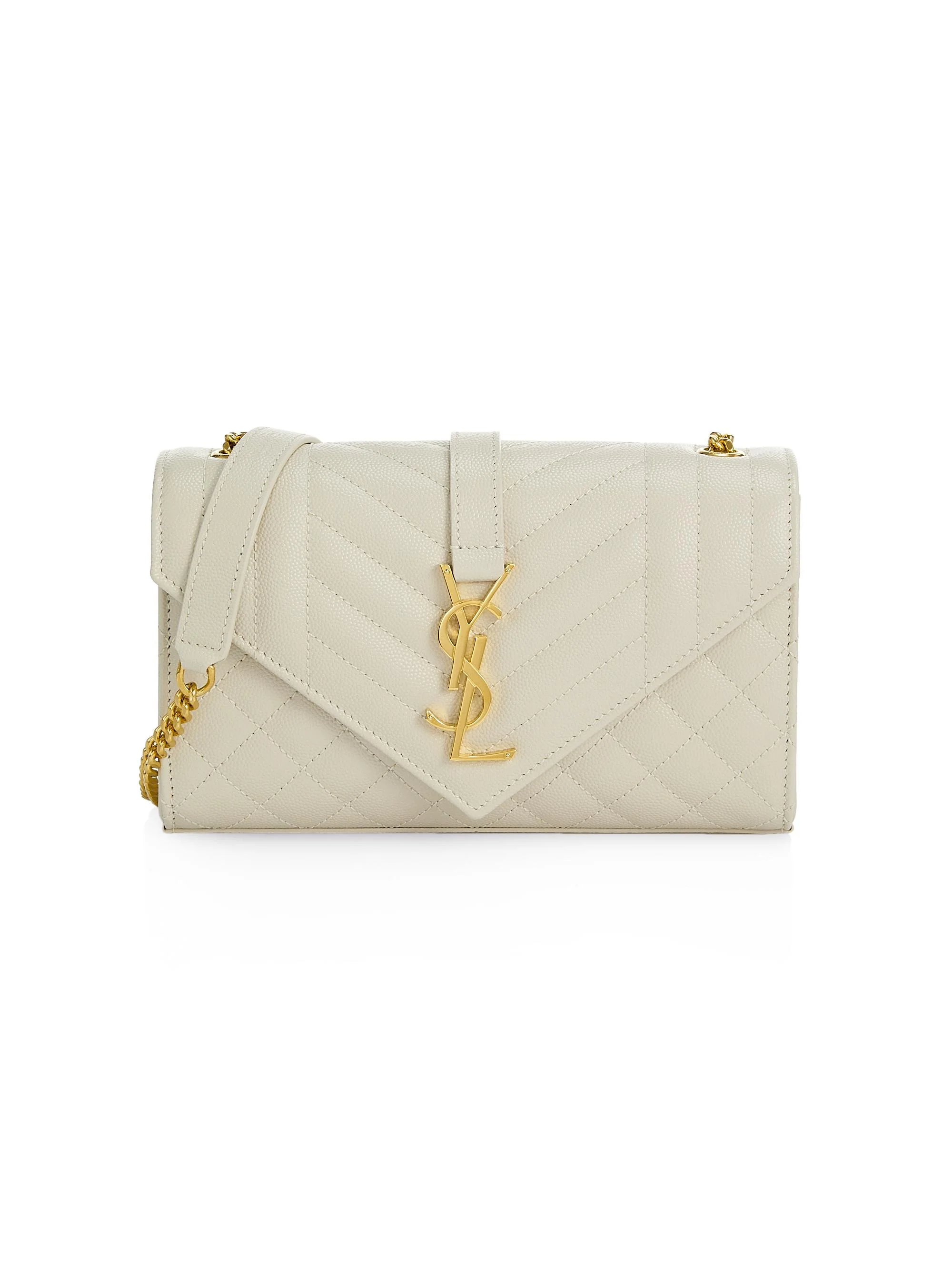 Women's Envelope Small Shoulder Bag in Quilted Grain De Poudre Embossed Leather - Bianco Cream - 1