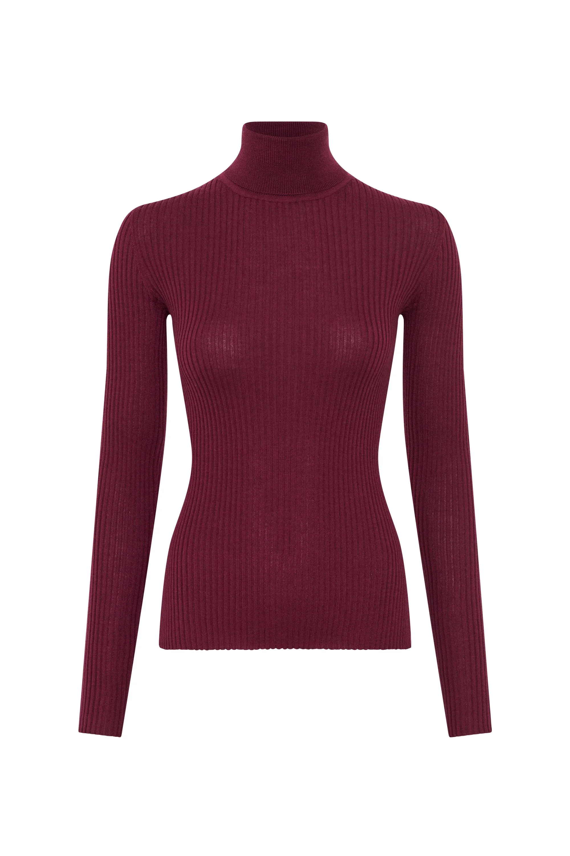 Peppe Knit Turtleneck in Bordeaux Cashmere Silk - 1