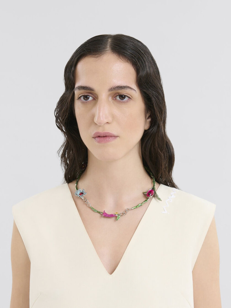 Marni ENAMELED METAL AND RHINESTONES FLOWER POP NECKLACE outlook