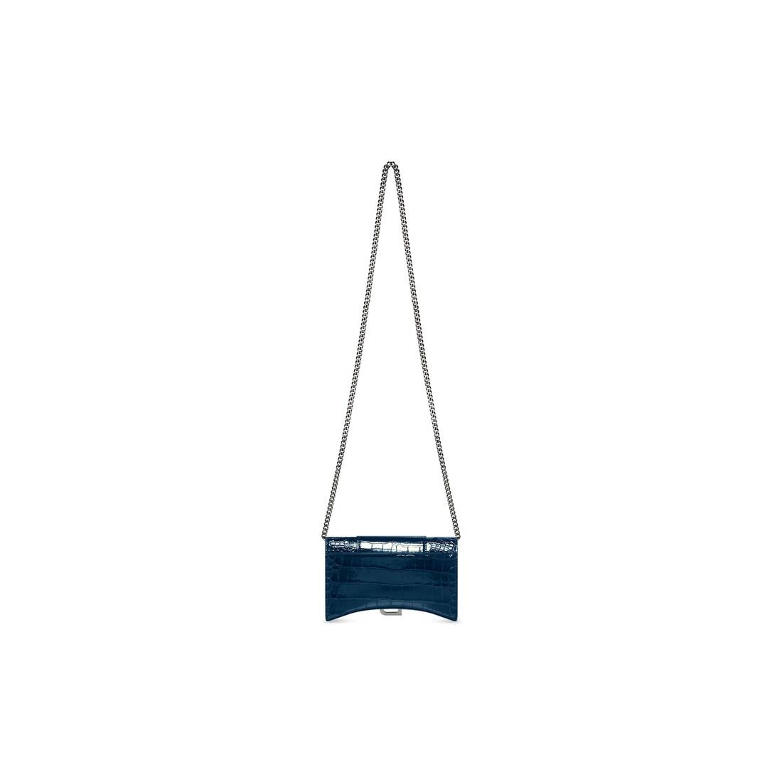 Women's Hourglass Wallet With Chain Crocodile Embossed in Dark Blue - 4