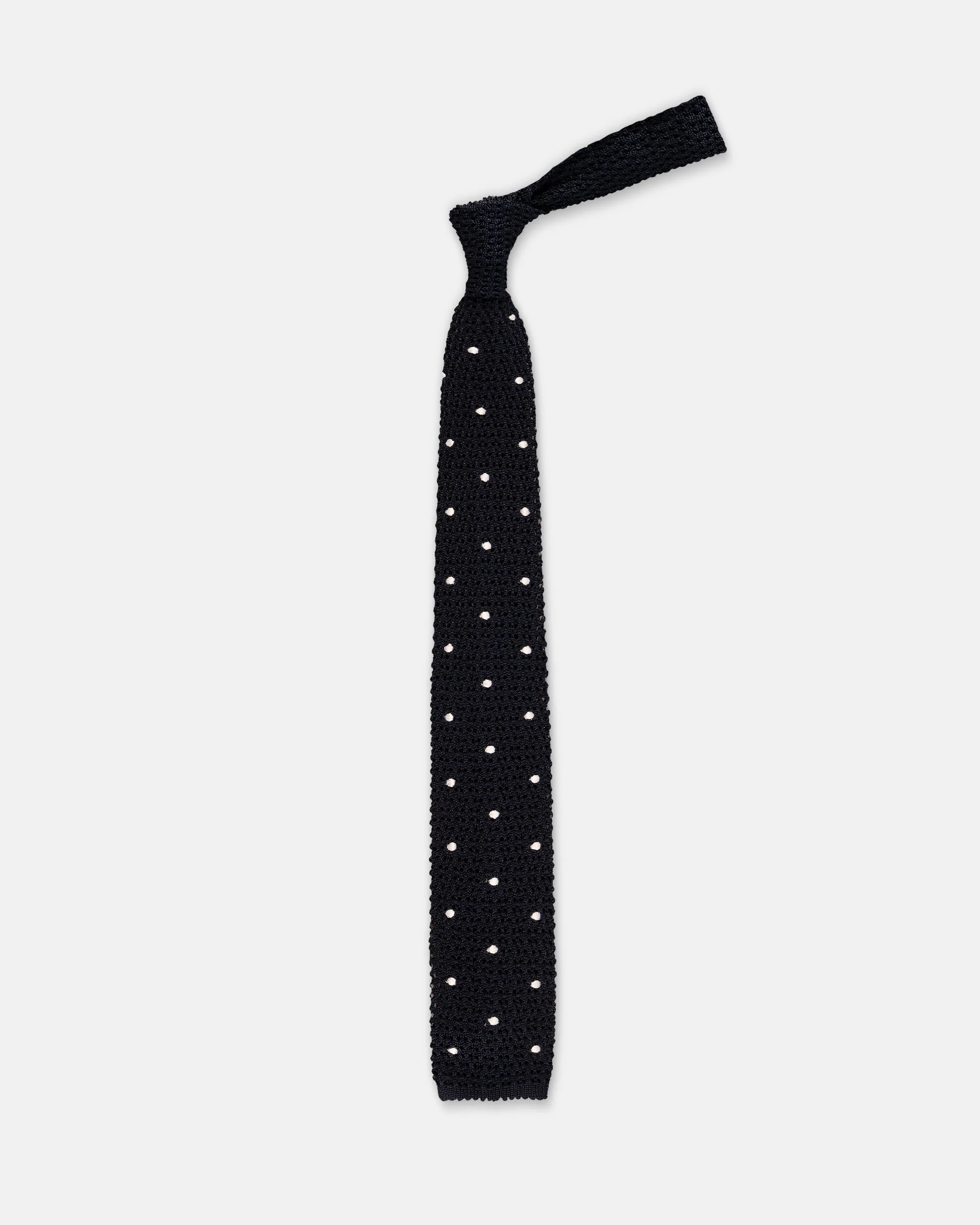 MADE-IN-ITALY NAVY & WHITE DOTS SILK KNIT TIE - 1