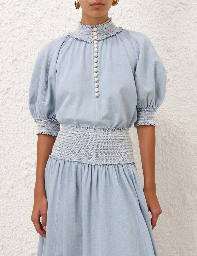 Zimmermann ASCENSION SHIRRED DENIM BLOUSE outlook
