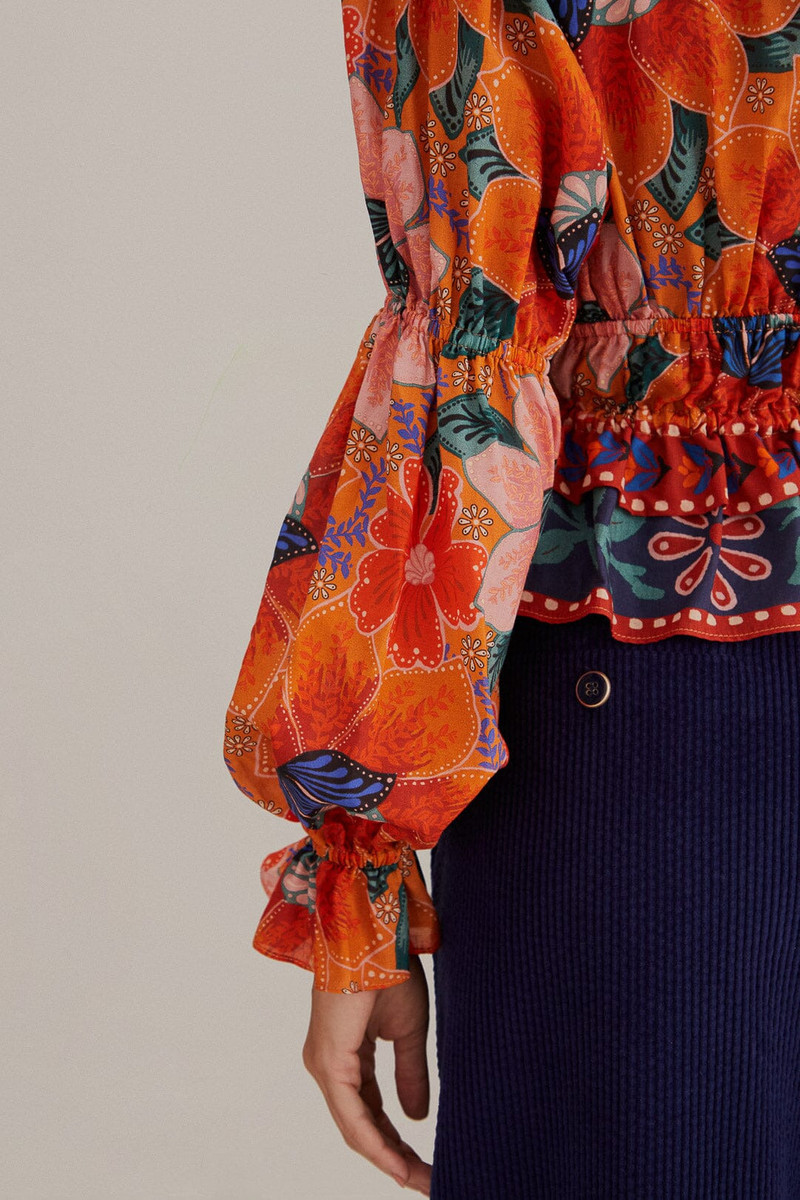 Orange Marias Floral Long Sleeve Blouse 6