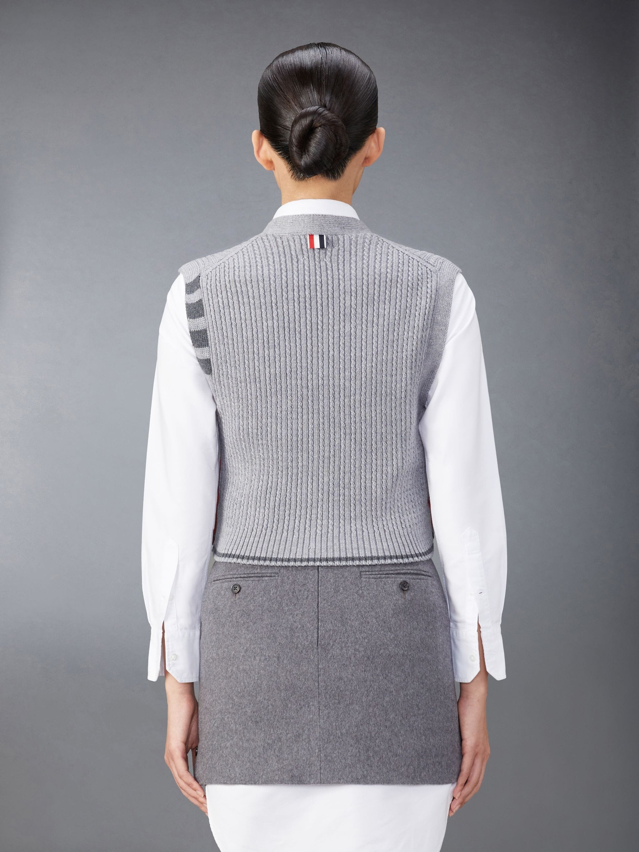 Merino Wool 4-Bar Cropped Cable Cardigan Vest - 2