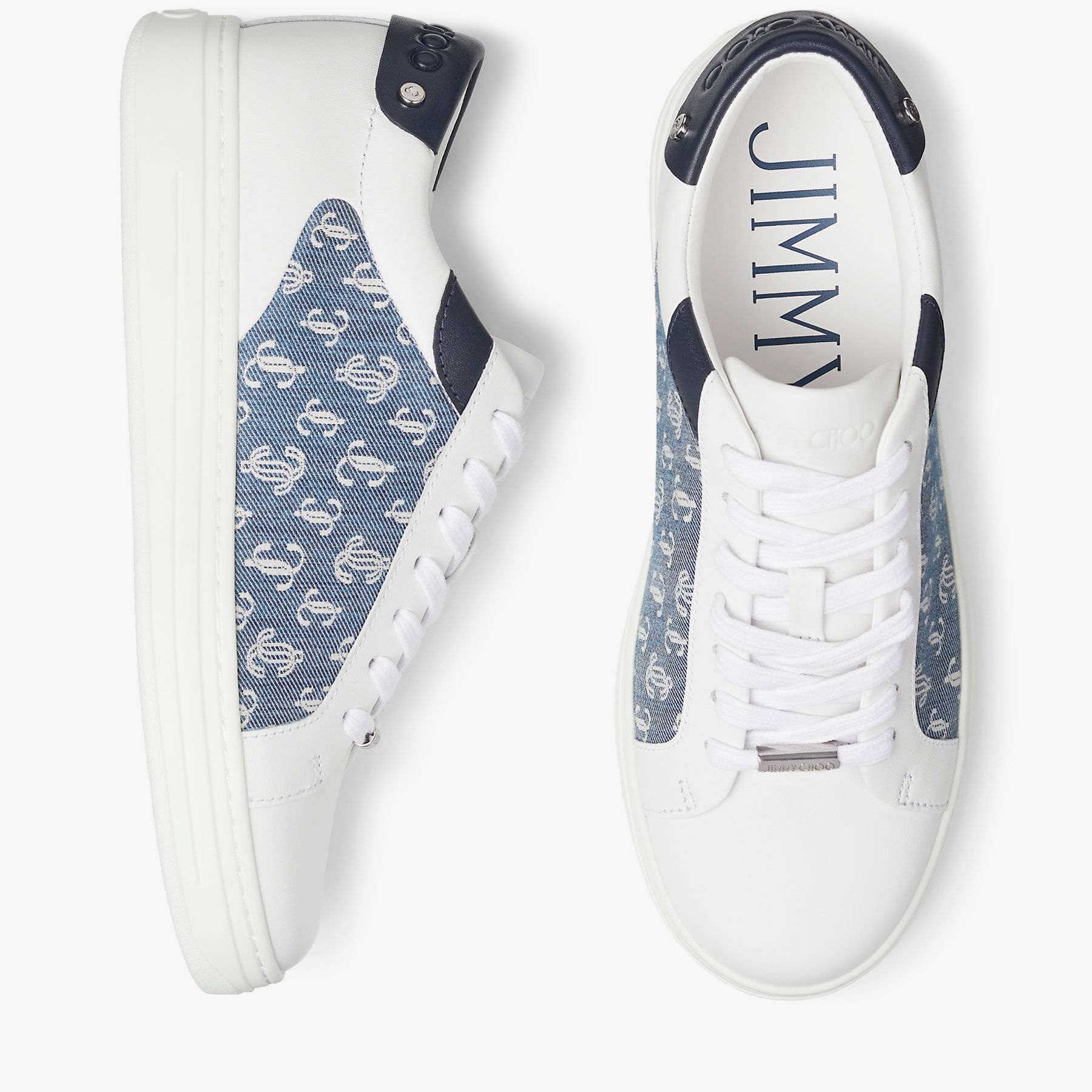 Rome/f
White Leather and Denim JC Monogram Pattern Low-Top Trainers - 6