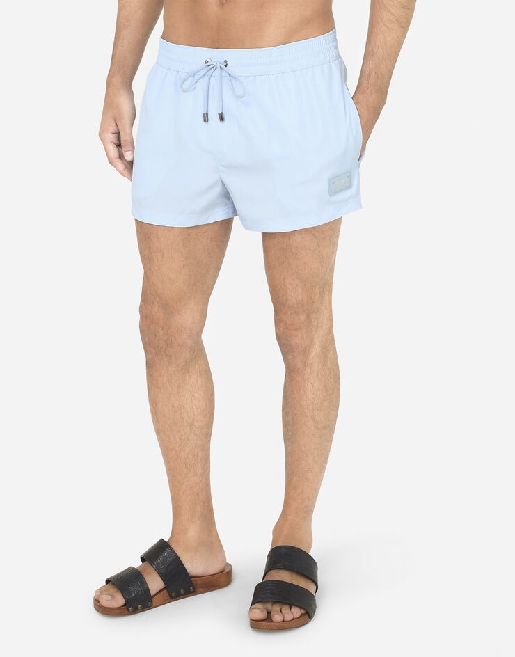 Short swim trunks with branded plate - 4