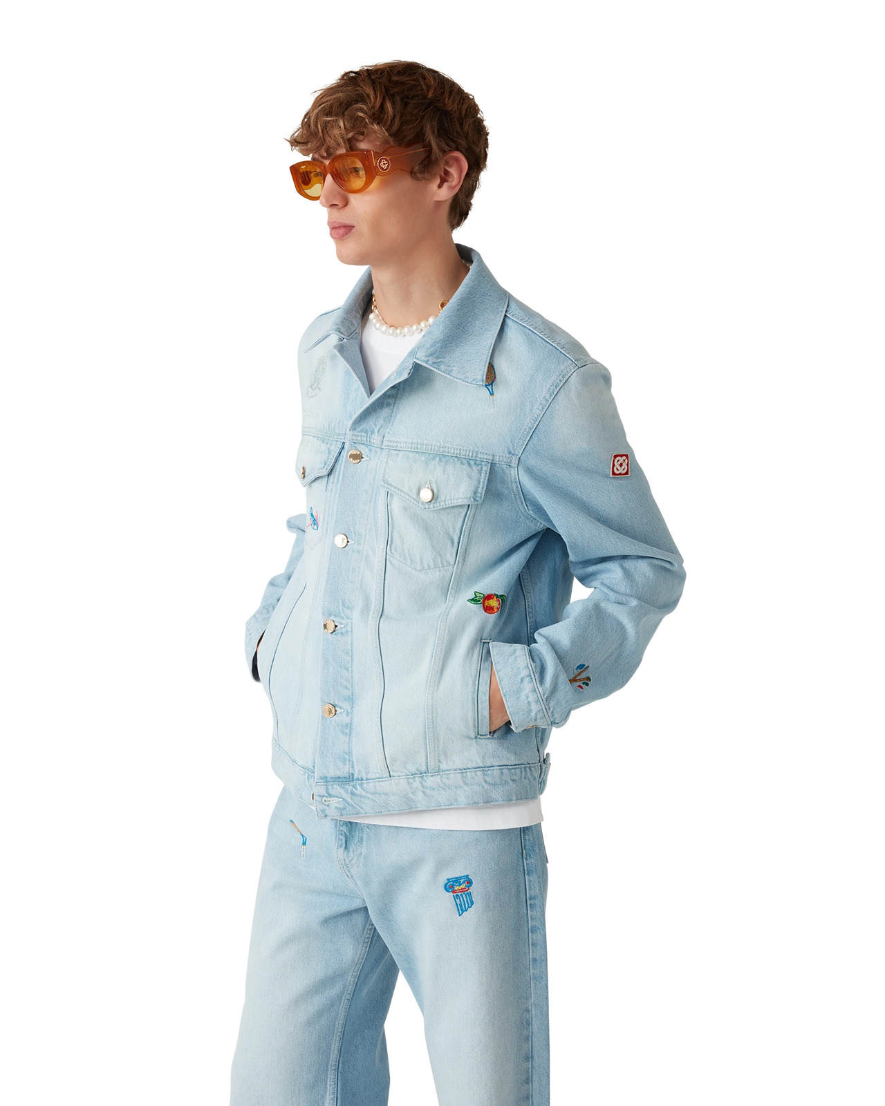Embroidered Motif Denim Jacket | Casablanca Paris - 4