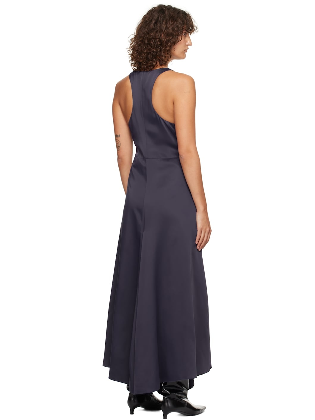 Navy Gathered Racer Back Midi Dress - 3
