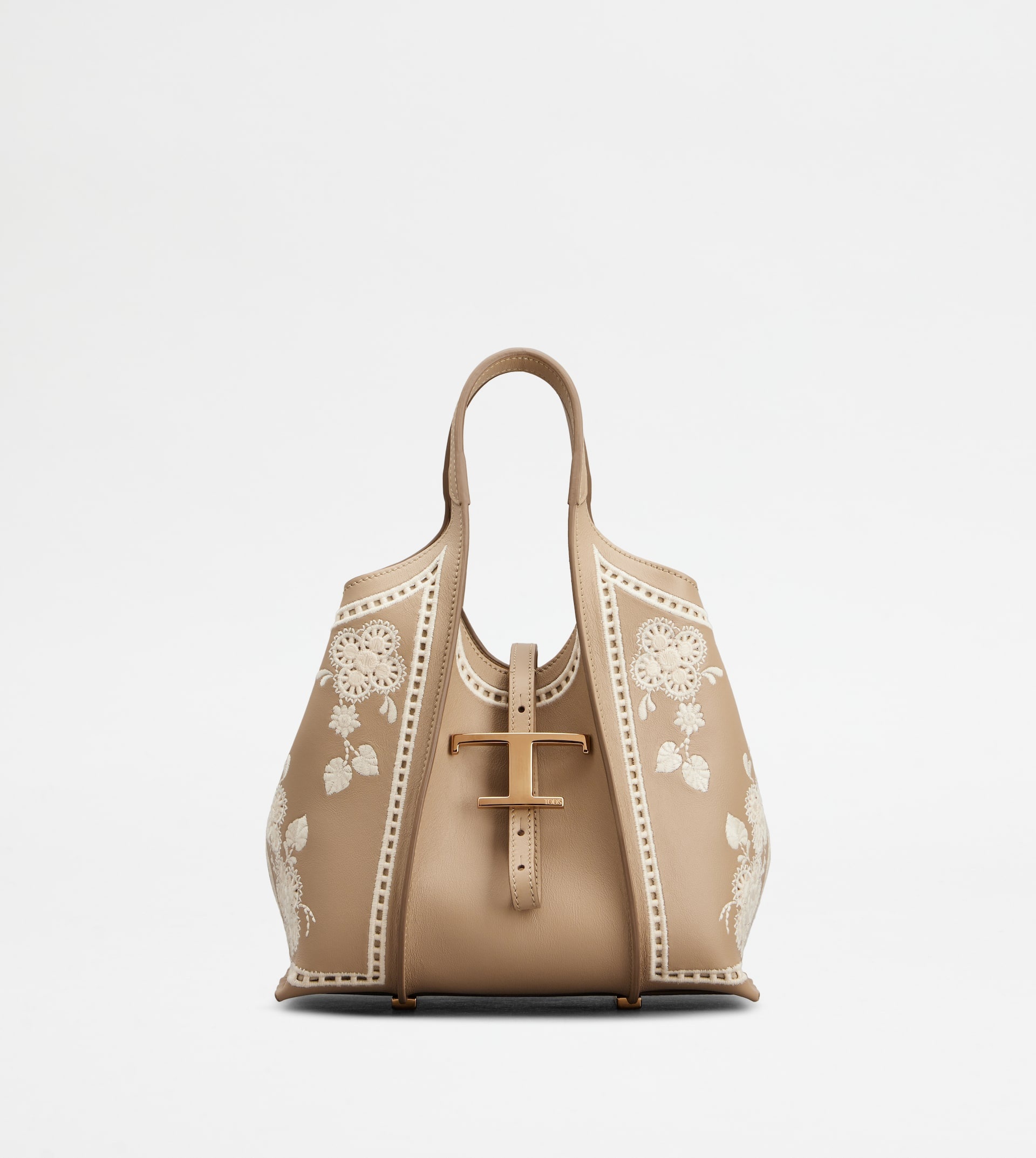 T TIMELESS SHOPPING BAG IN LEATHER MINI - BEIGE, WHITE - 1