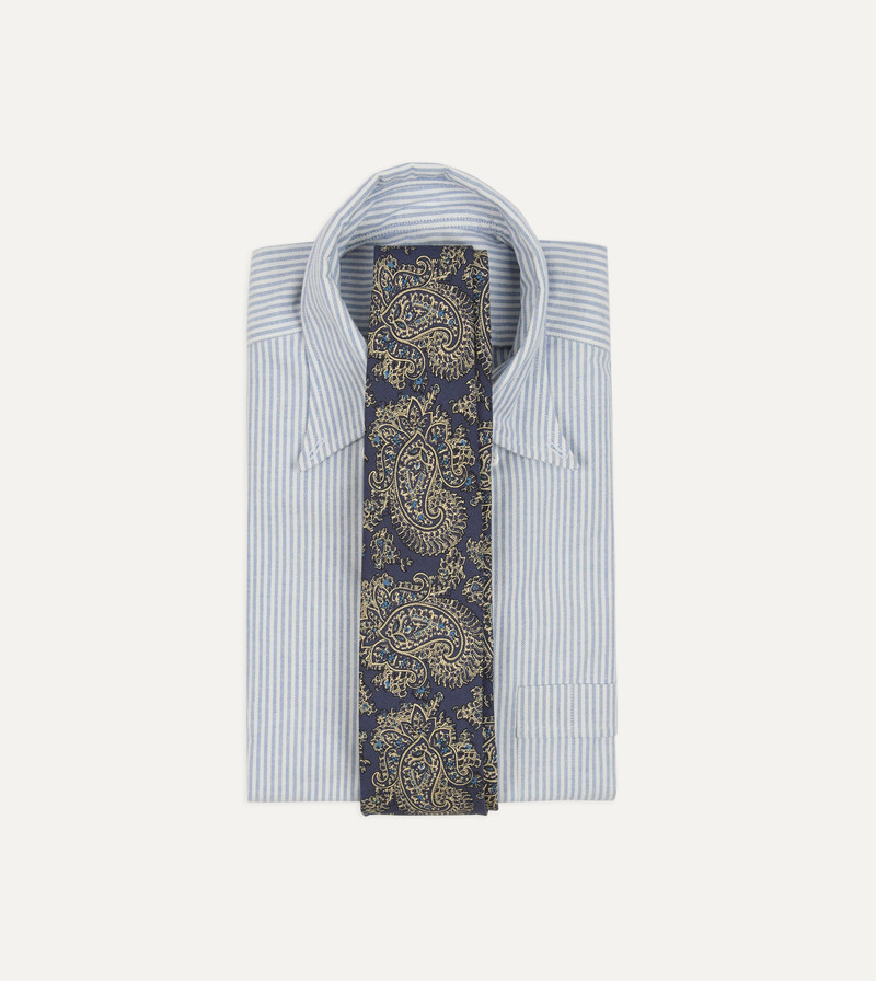 Drake's Blue Floral Paisley Print Silk Self Tipped Tie outlook