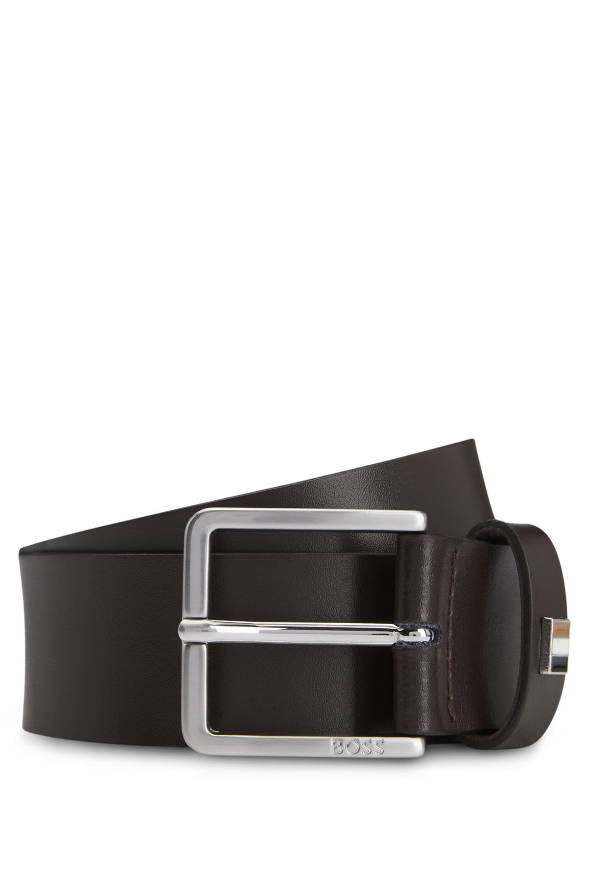 ITALIAN-LEATHER BELT WITH SIGNATURE-STRIPE KEEPER TRIM - 1
