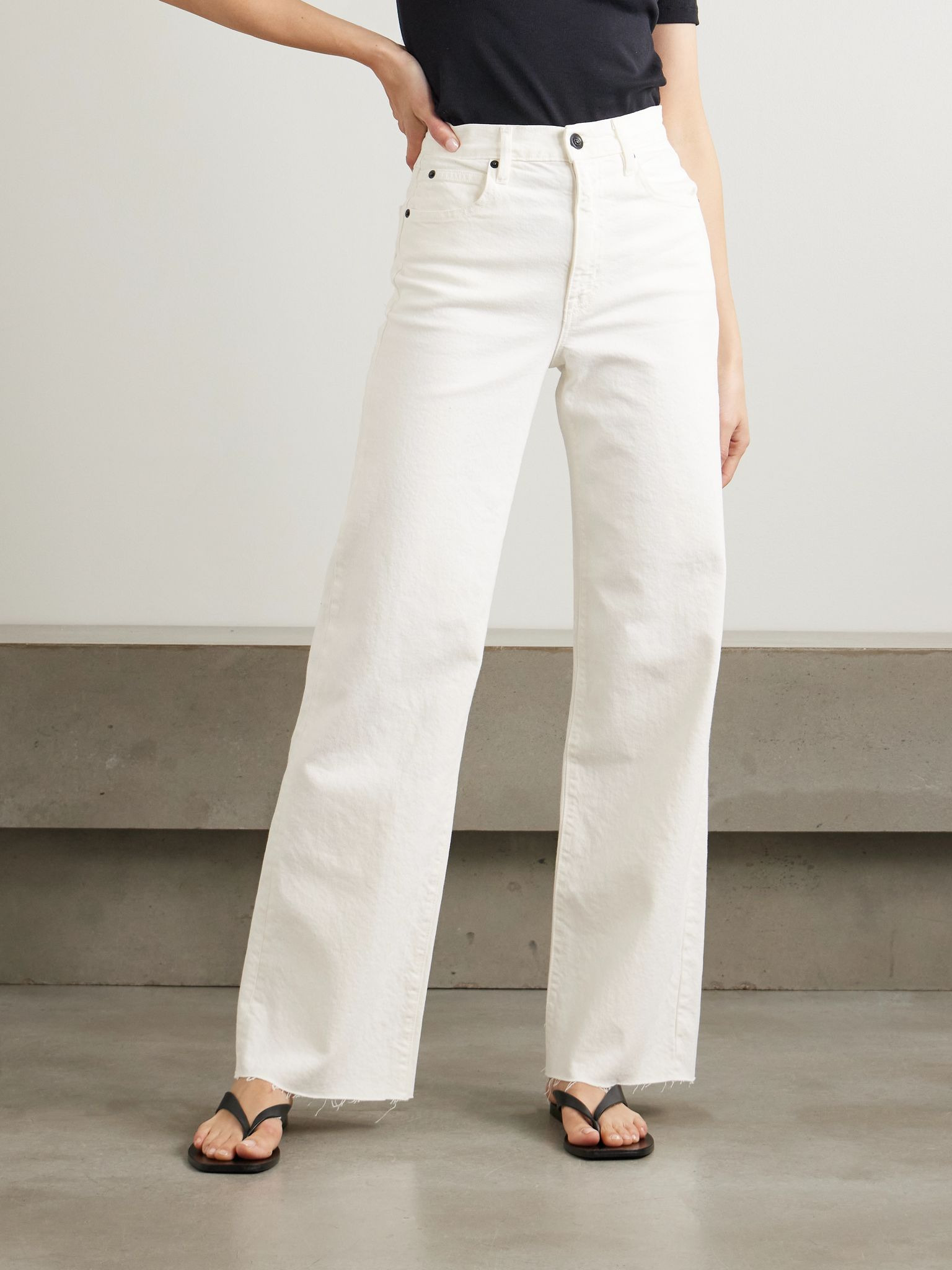 Grace frayed high-rise wide-leg jeans White - 3