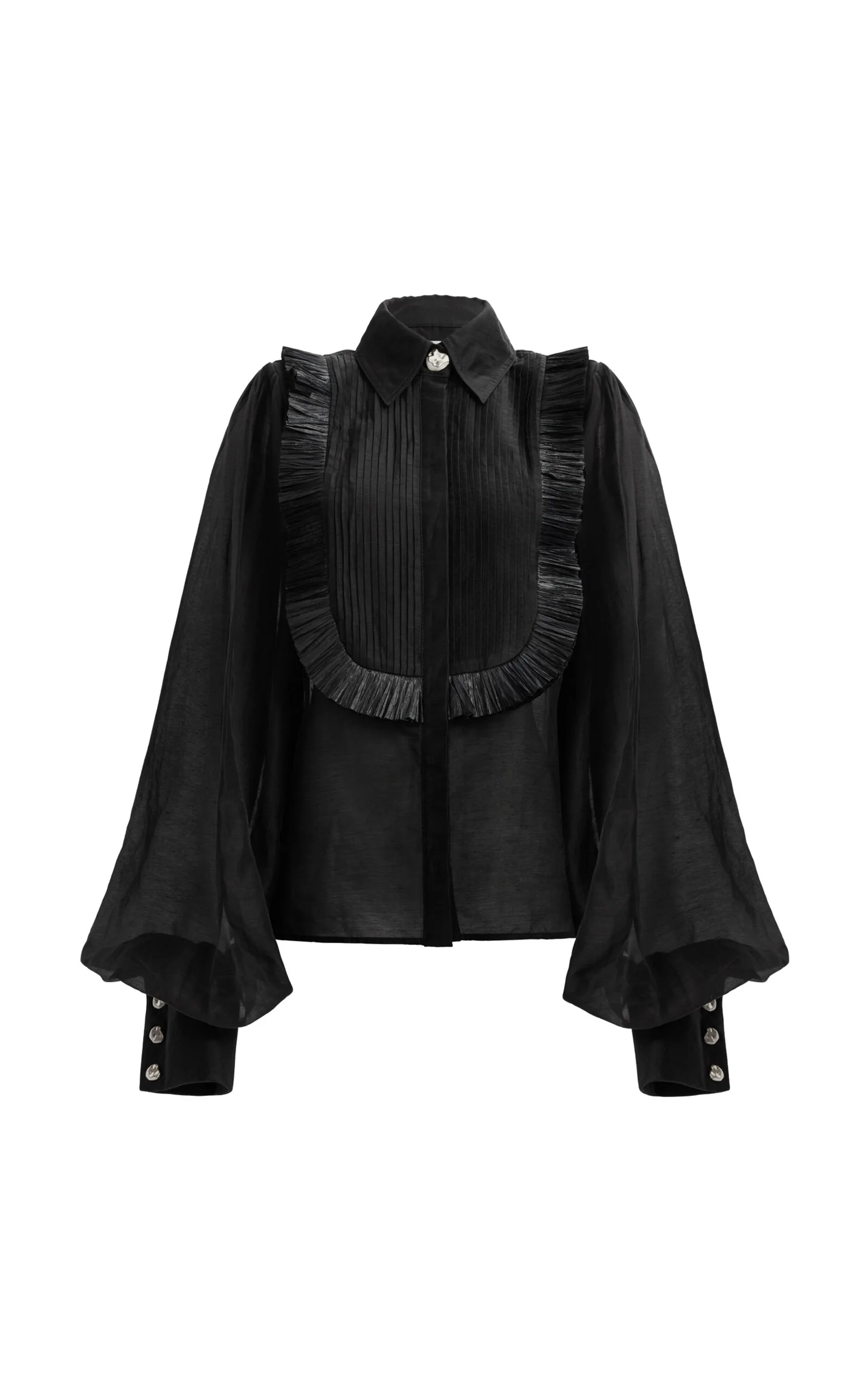 Perilla Voluminous Linen-Blend Blouse black - 1