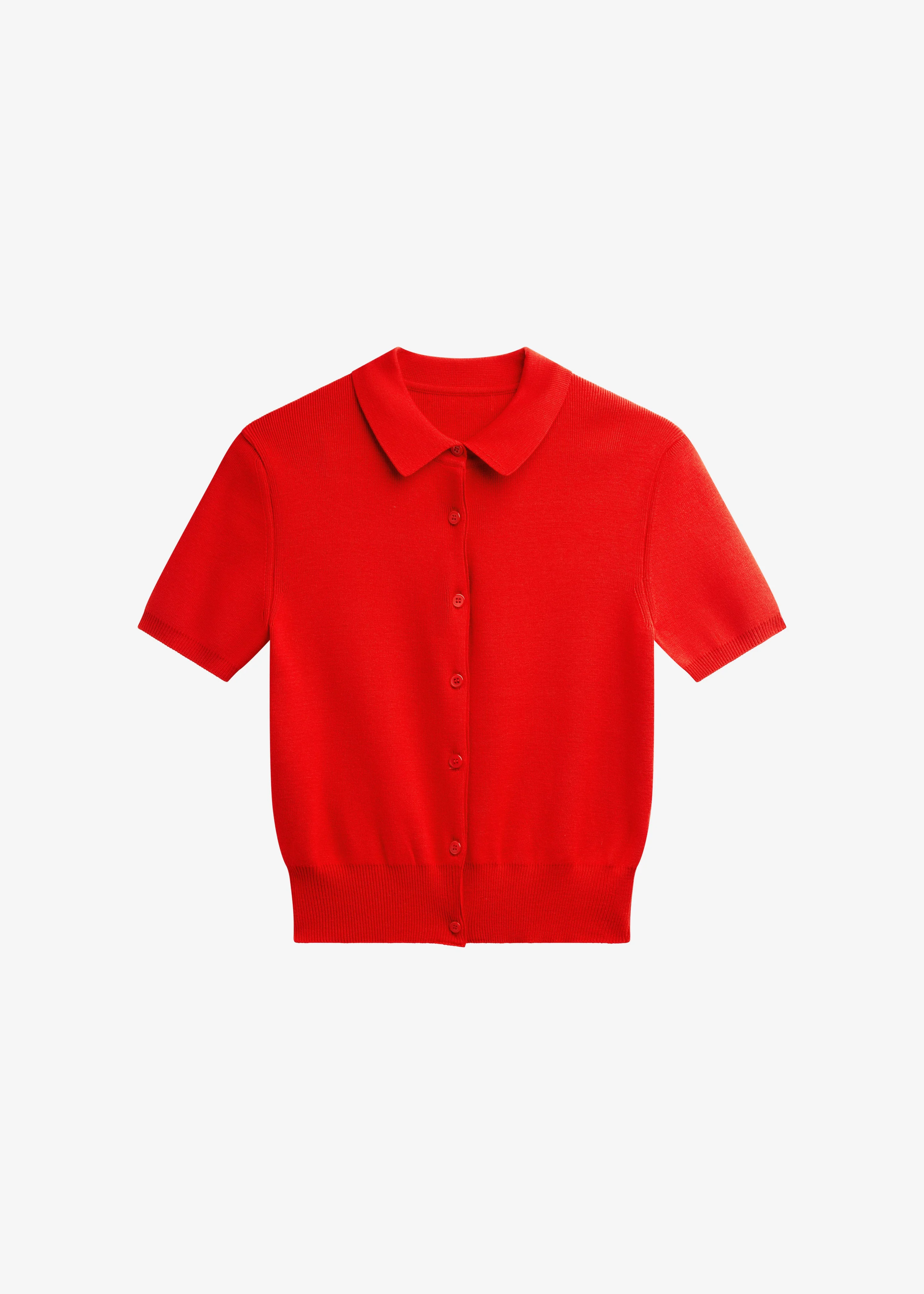 Amelot Knit Short Sleeve Cardigan - Red - 1