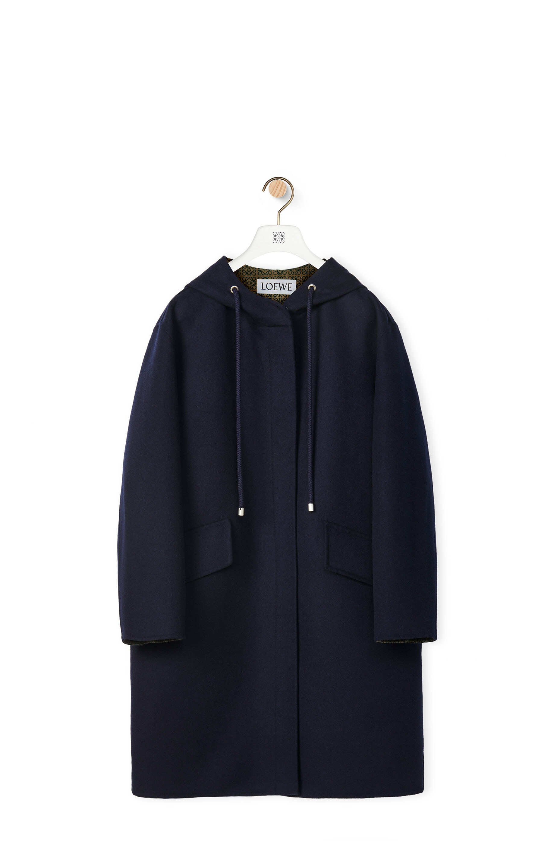 Anagram jacquard hooded coat in wool - 1