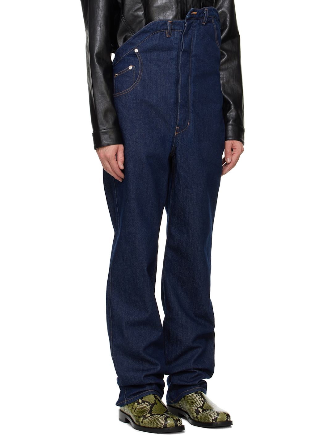 Indigo Asymmetric Flower Jeans - 4