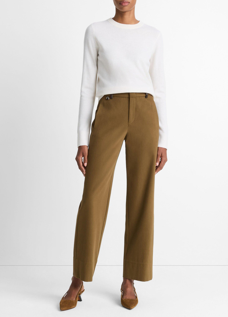 Faux-Leather-Trim Italian Cotton Straight-Leg Pant 1