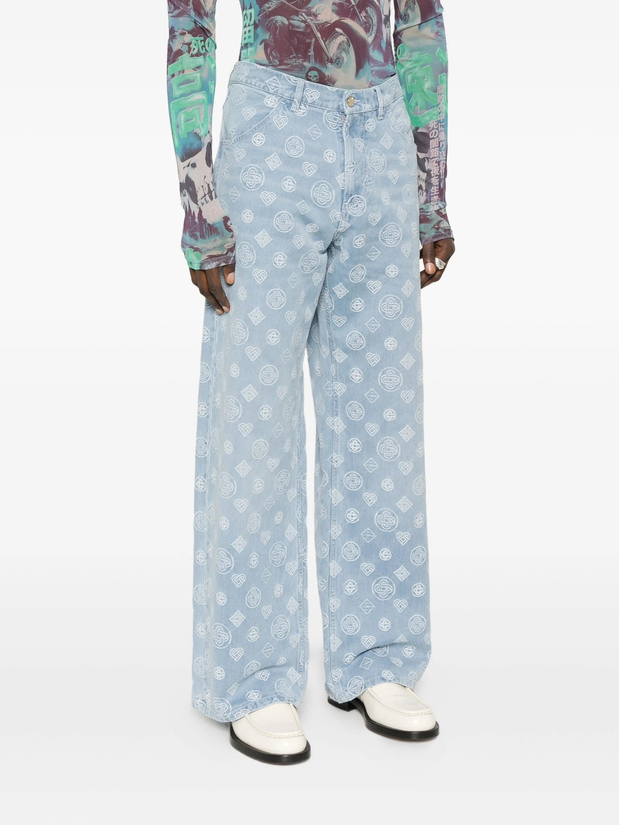 monogram-pattern jeans - 2