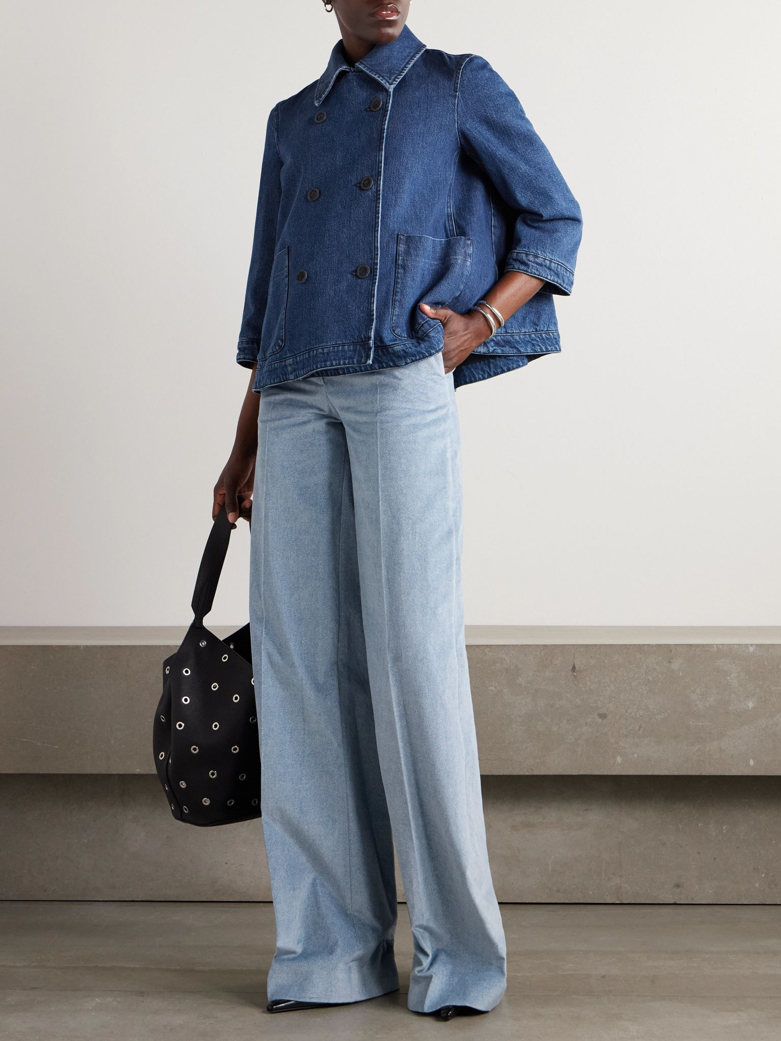 Rudy cotton-twill wide-leg pants Light blue - 2