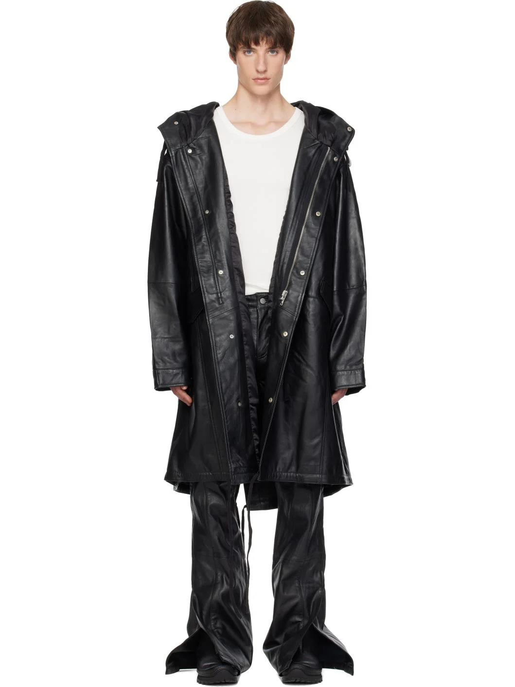 Black Ellis Oversized Leather Parka - 1