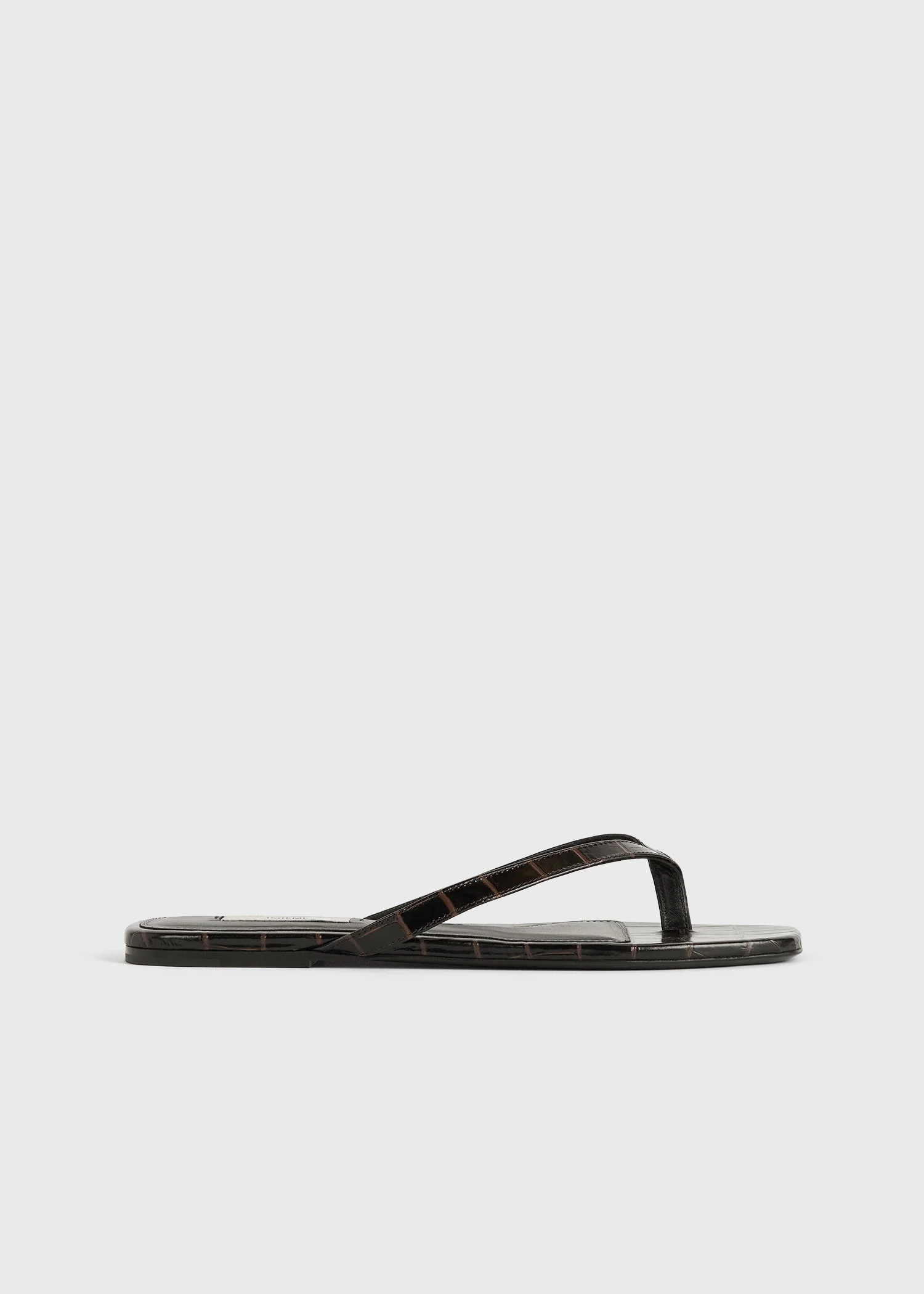 Croco-embossed flip flops dark brown - 1