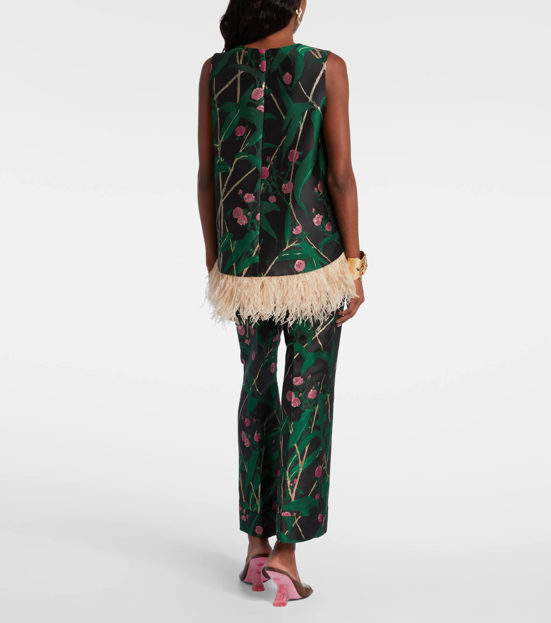 La Scala feather-trimmed jacquard top - 3