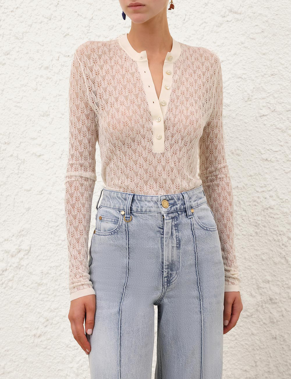 LACE KNIT BUTTONED TOP - 2