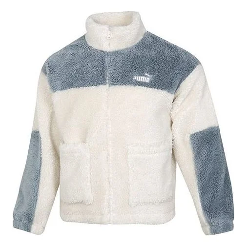 PUMA Color Blocking Sherpa Jacket Contrasting Colors lamb's wool Stay Warm Sports Logo Creamy White - 1