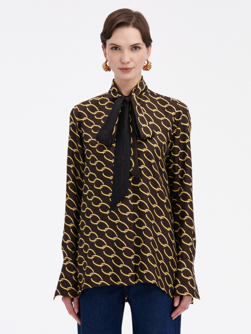 OSCAR CHAIN-LINK SILK TWILL BLOUSE 1