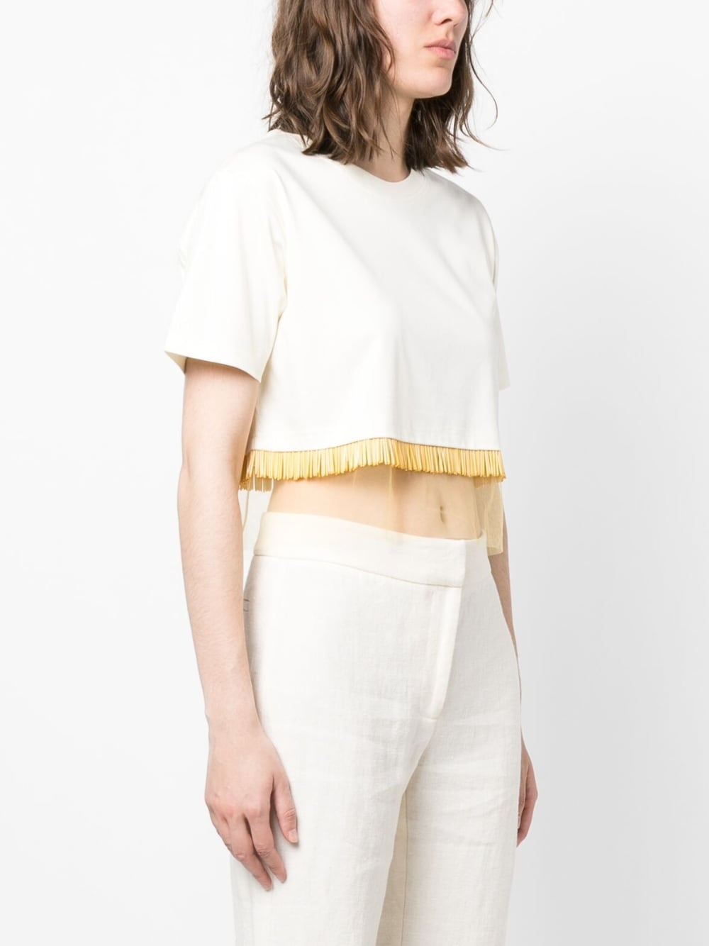 fringed cropped T-shirt - 3