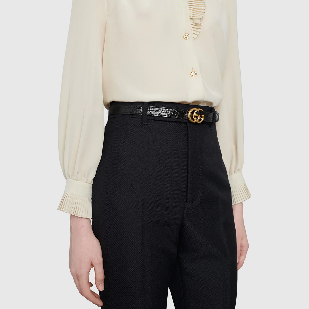 GG Marmont thin caiman belt with shiny buckle - 4