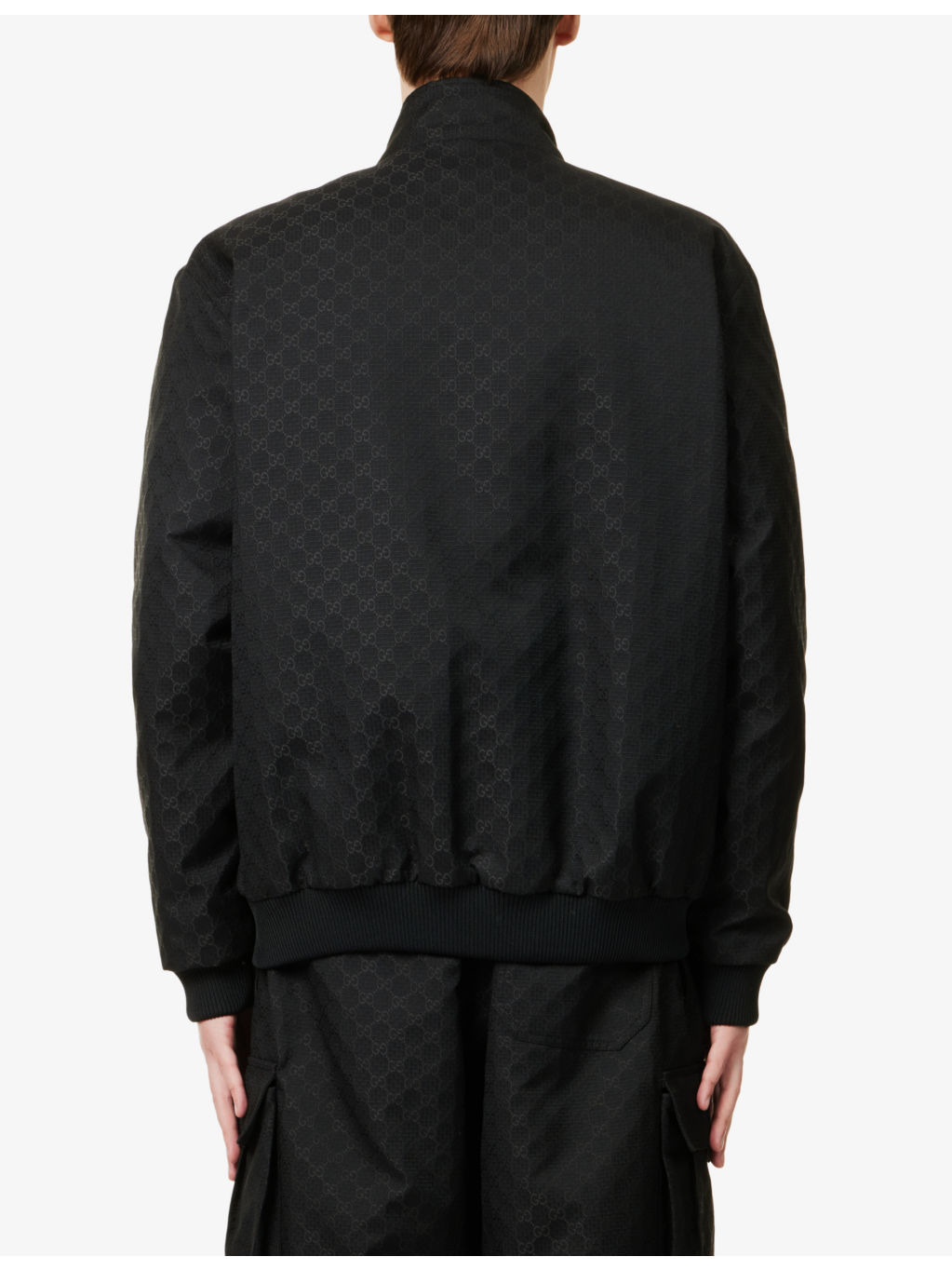Monogram-print two-zip-pockets relaxed-fit woven-blend jacket - 4