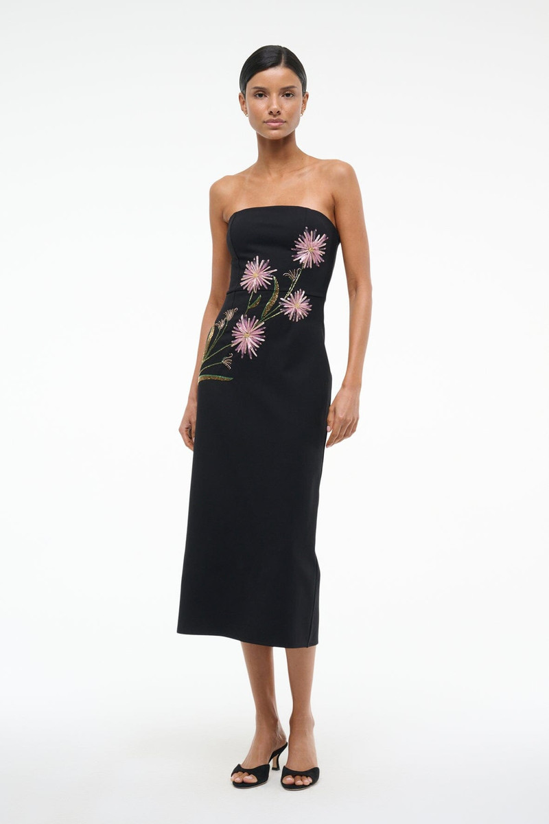 STAUD STAUD BROOKE DRESS DAHLIA DAYDREAM BLACK outlook