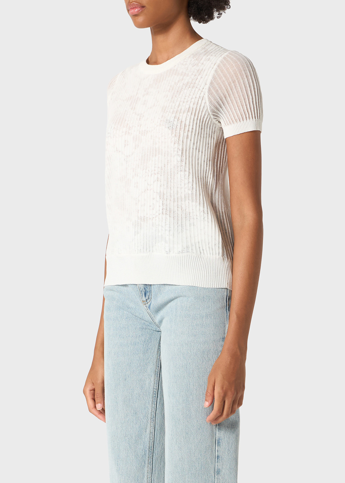 CREW NECK RIBBED SWEATER WITH GAUZE EFFECT - 5
