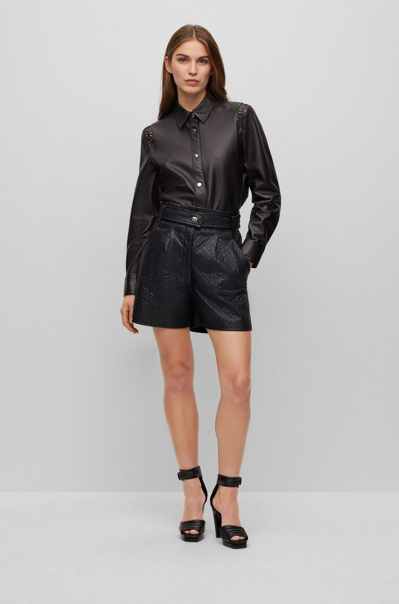 BOSS REGULAR-FIT BLOUSE IN LEATHER WITH WOVEN DETAILS outlook