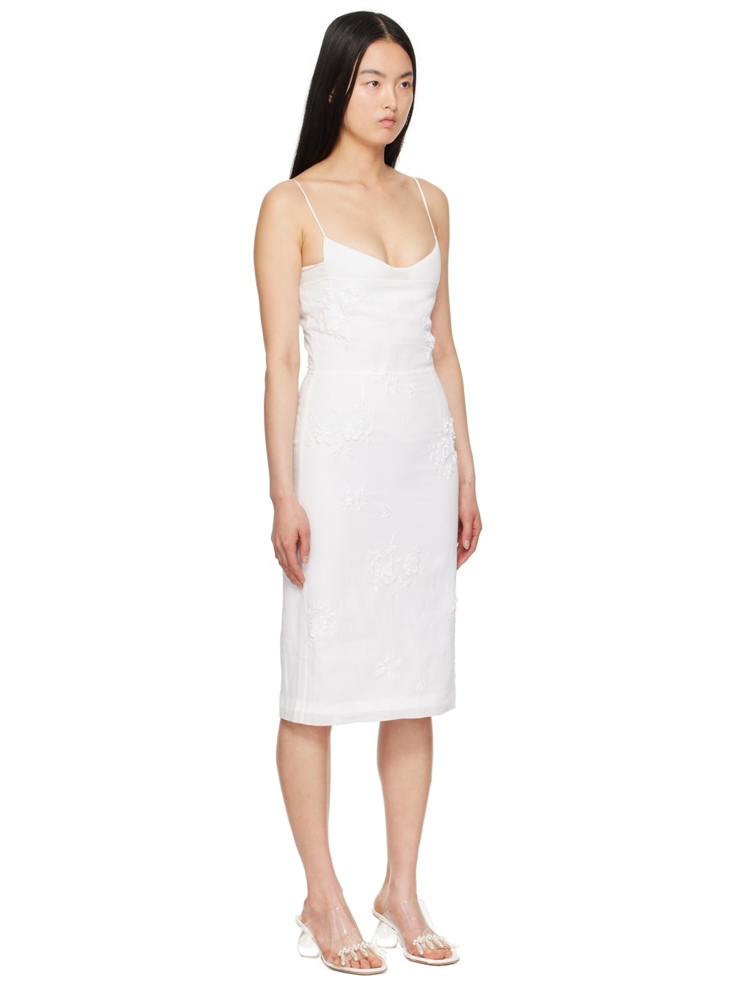 White Embroidered Midi Dress - 2