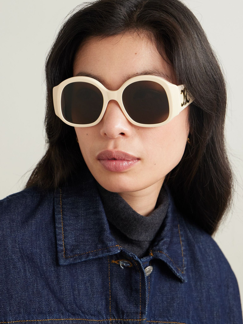 CELINE Maxi Triomphe round-frame acetate sunglasses Off-white outlook