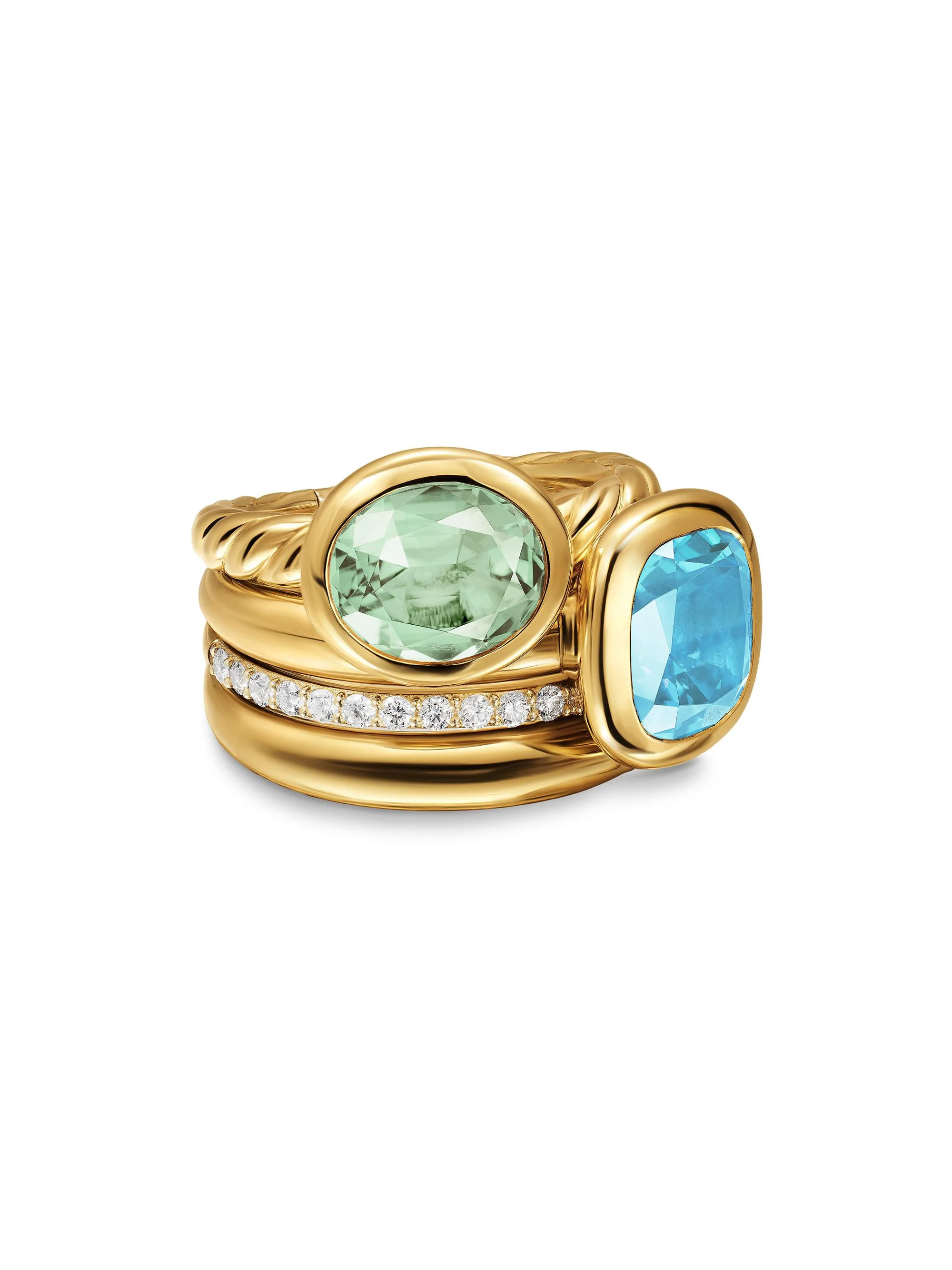 Women's DY Mercer Two Stone Cocktail Ring in 18K Yellow Gold - New Prasiolite - 1