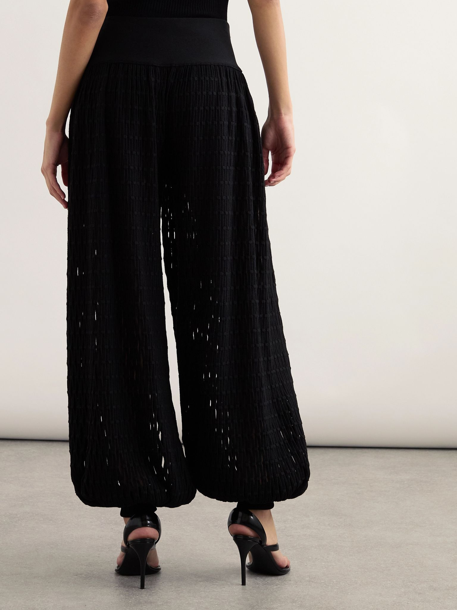 Open-knit tapered pants Black - 4