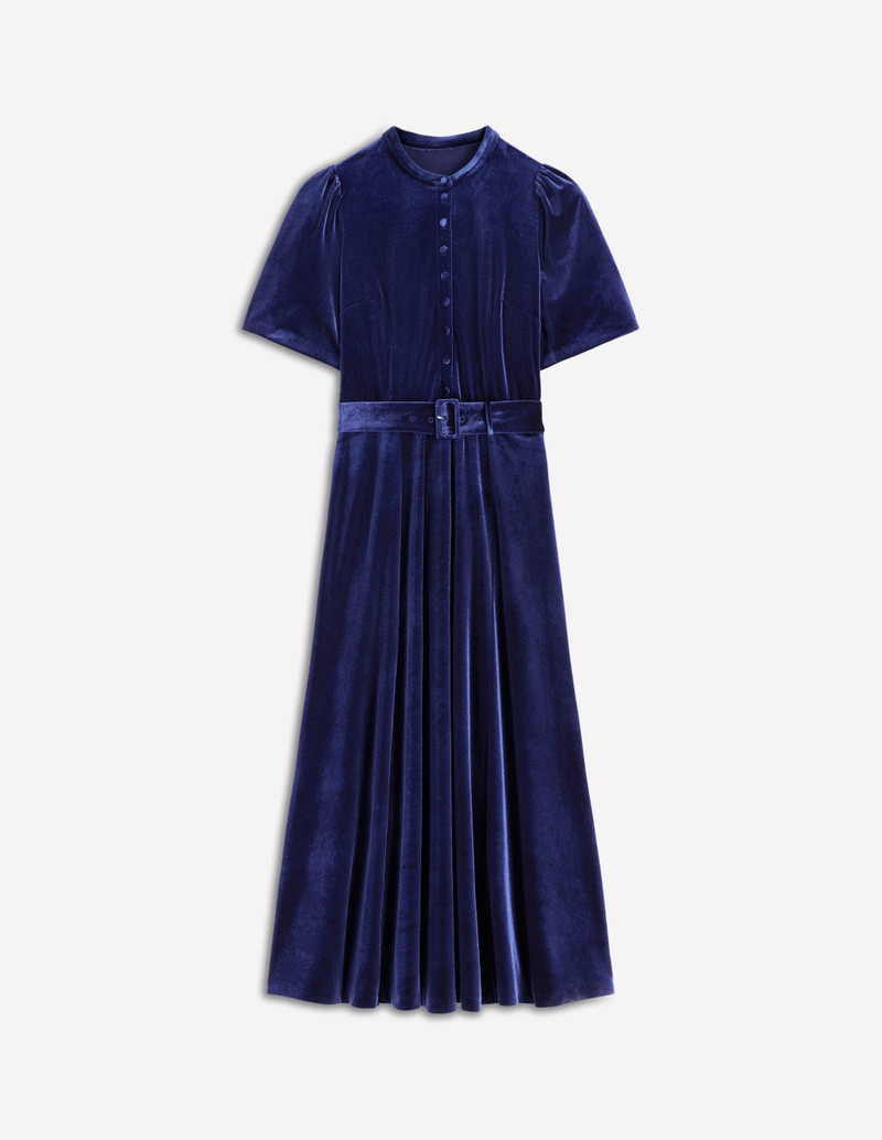 Kate Velvet Shirt Dress-Sapphire Blue 1