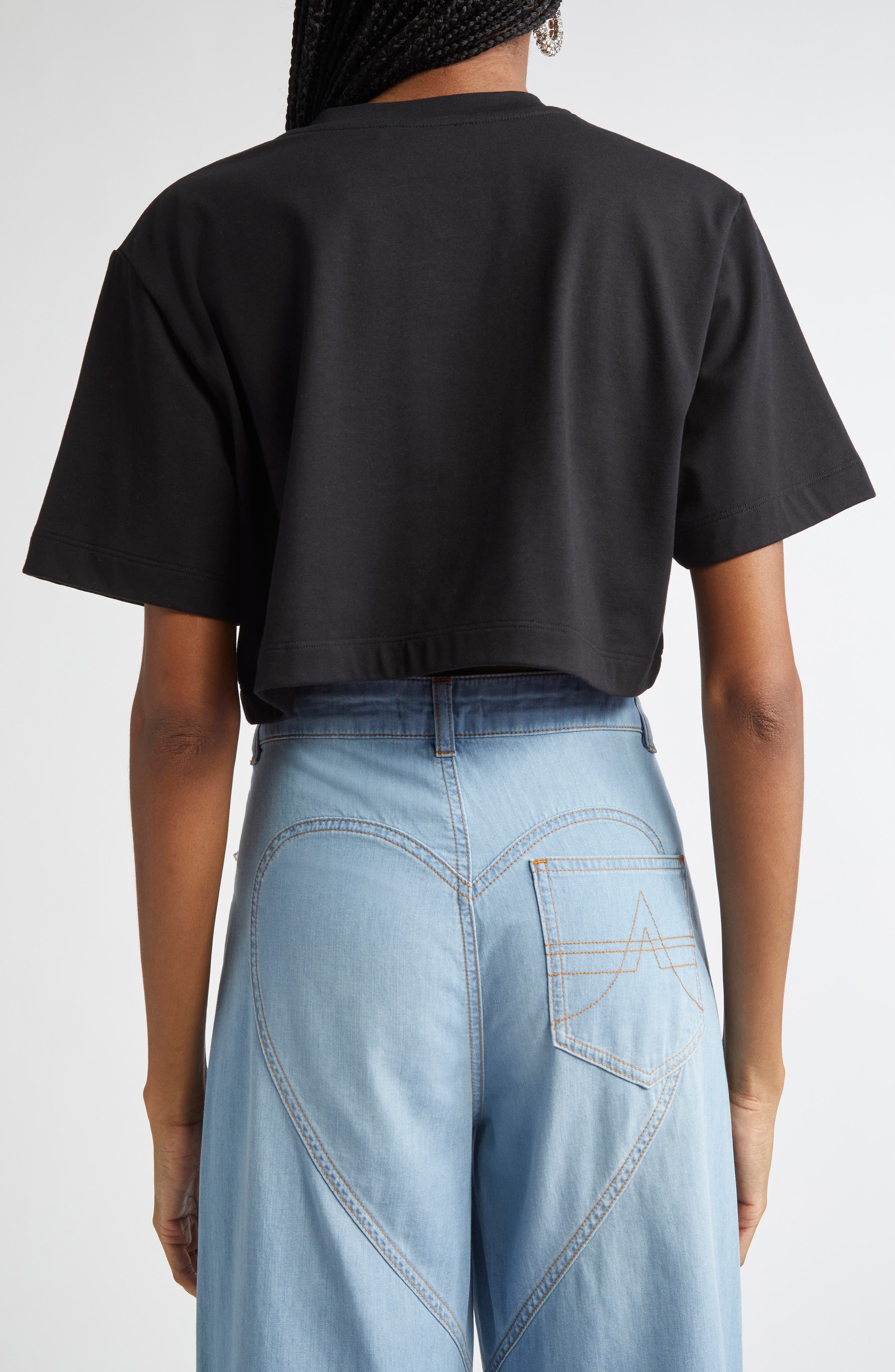 Area Crystal Rosette Crop T-Shirt in Black at Nordstrom - 3