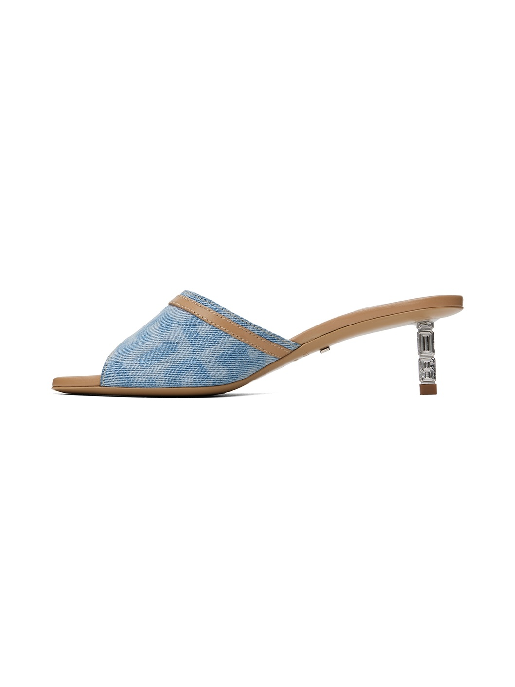 Blue & Beige Monogram Logo Chain Heeled Sandals - 3