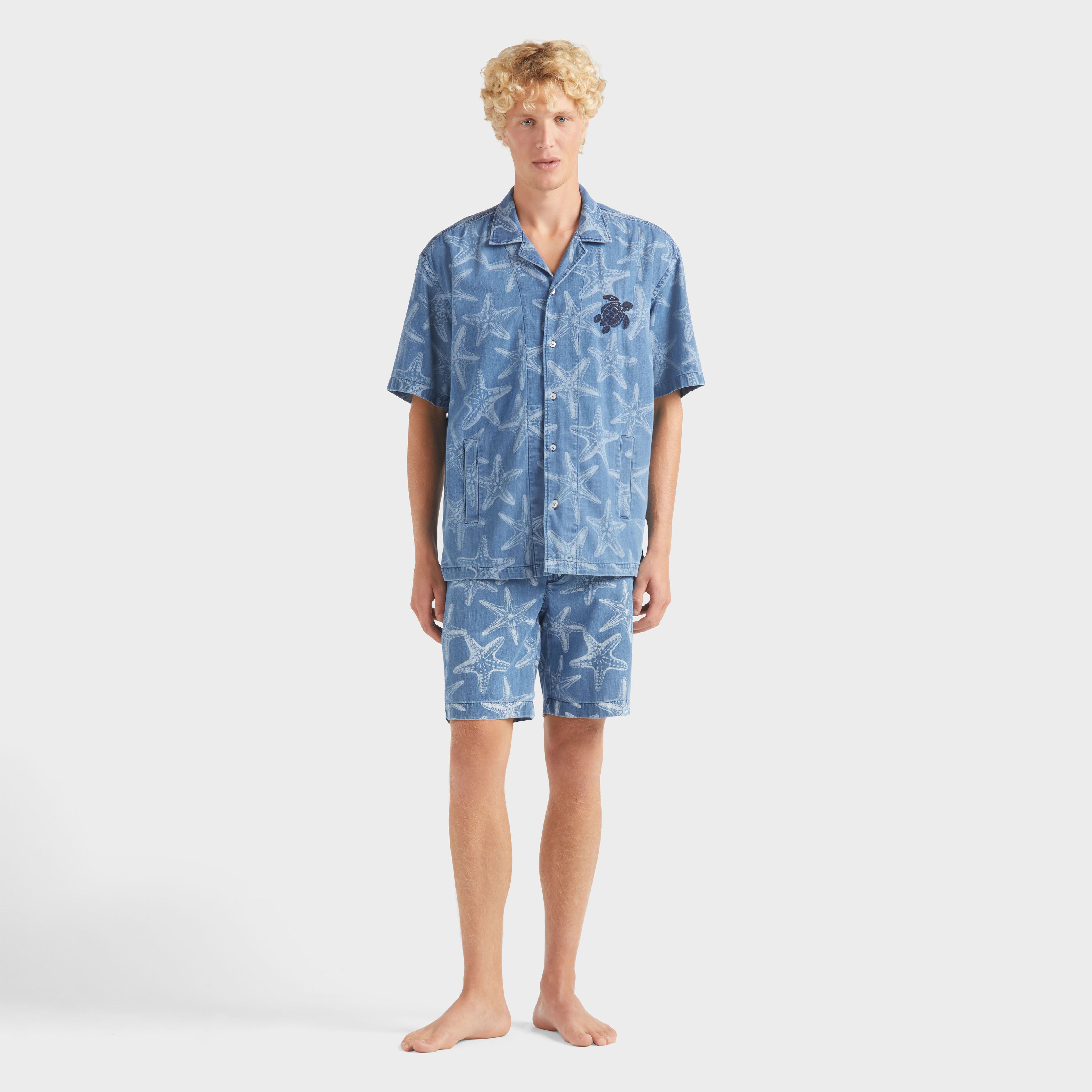 Men Denim Shirt Printed Starfish Light - 3